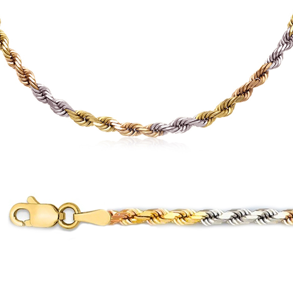 14k Tri-Color Gold 7mmRope Chain 30 Inches
